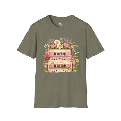Retro Floral Cassette T-Shirt — Mix Tape Design for Music Lovers (Light Weight Ulta Soft Tee)