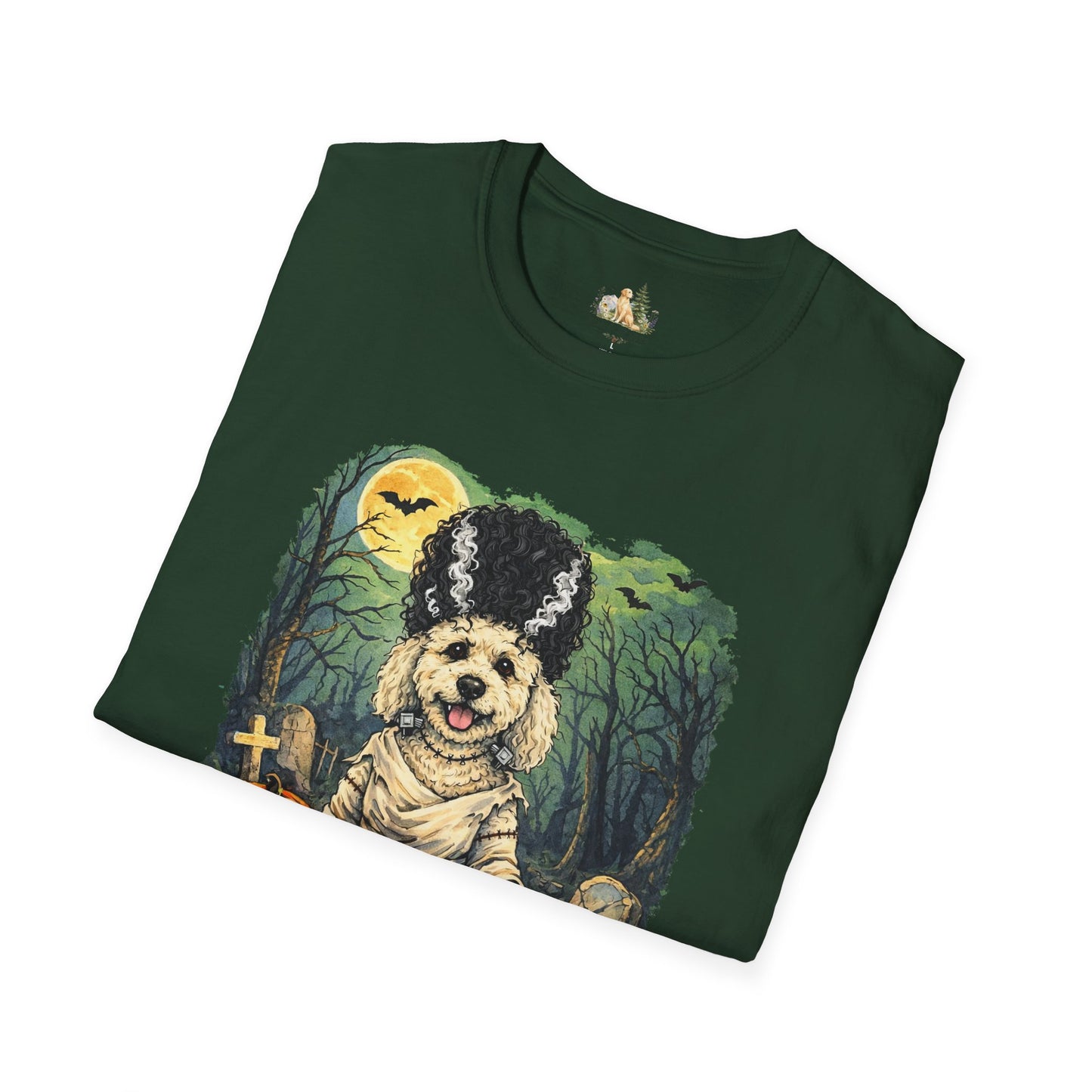 Unisex Halloween Dog Bride Of Barkenstein T-Shirt —What Tails Lurk Behind The Pines Collection