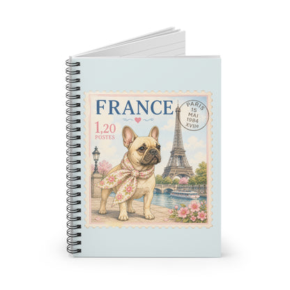 French Bulldog Paris Stamp Spiral Notebook | Ruled