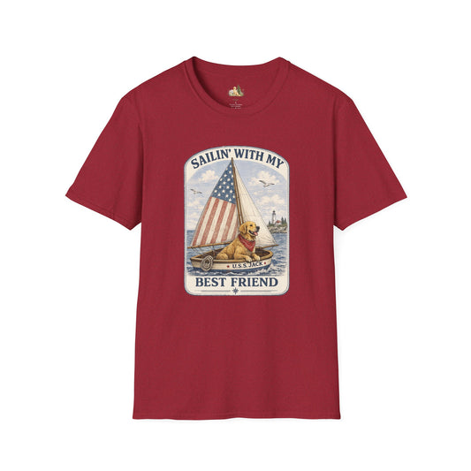 Sailin' With My Best Friend T-Shirt – Patriotic Labrador Dog Sailing Tee (Light Weight, Ultra Soft T-shirt)