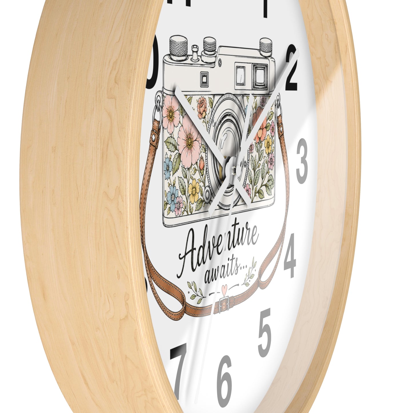 Floral Vintage Camera Wall Clock | Adventure Awaits, Floral Camera Clock