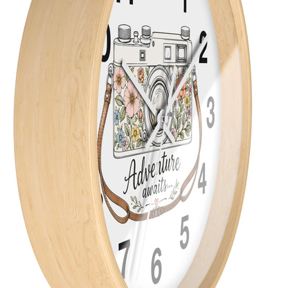 Floral Vintage Camera Wall Clock | Adventure Awaits, Floral Camera Clock