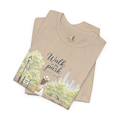 Walk in the Park T-Shirt | Woman Walking Dog Park Illustration