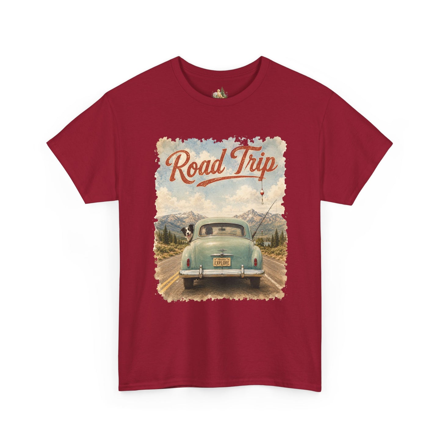 Road Trip Vintage Car T-Shirt - Retro Scenic Travel Tee (heavy Weight Tee)