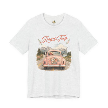 Road Trip Vintage Car T-Shirt — Retro Floral Scenic Drive Tee