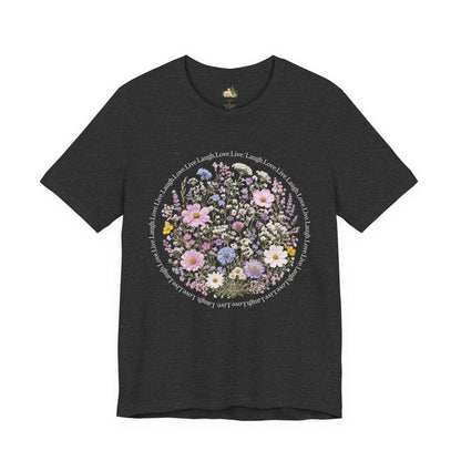 Wildflower Circle T-Shirt — Floral 'Love' Typography Tee
