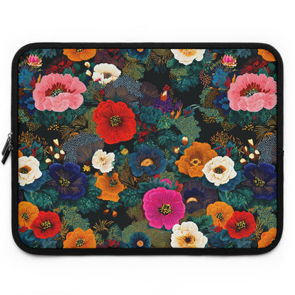 Floral Night Laptop Sleeve — Colorful Poppy Garden Protective Case