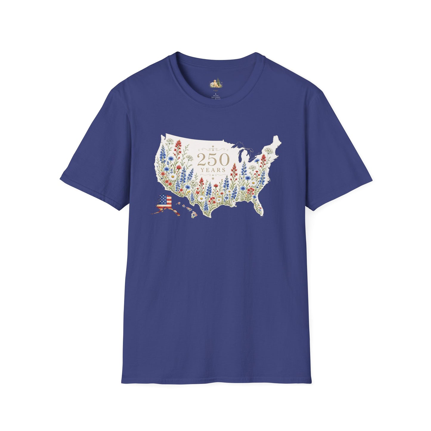 Unisex 250 Years USA Floral Map T-Shirt — Patriotic Anniversary Graphic Tee (Light weight Ulta Soft T-Shirt)