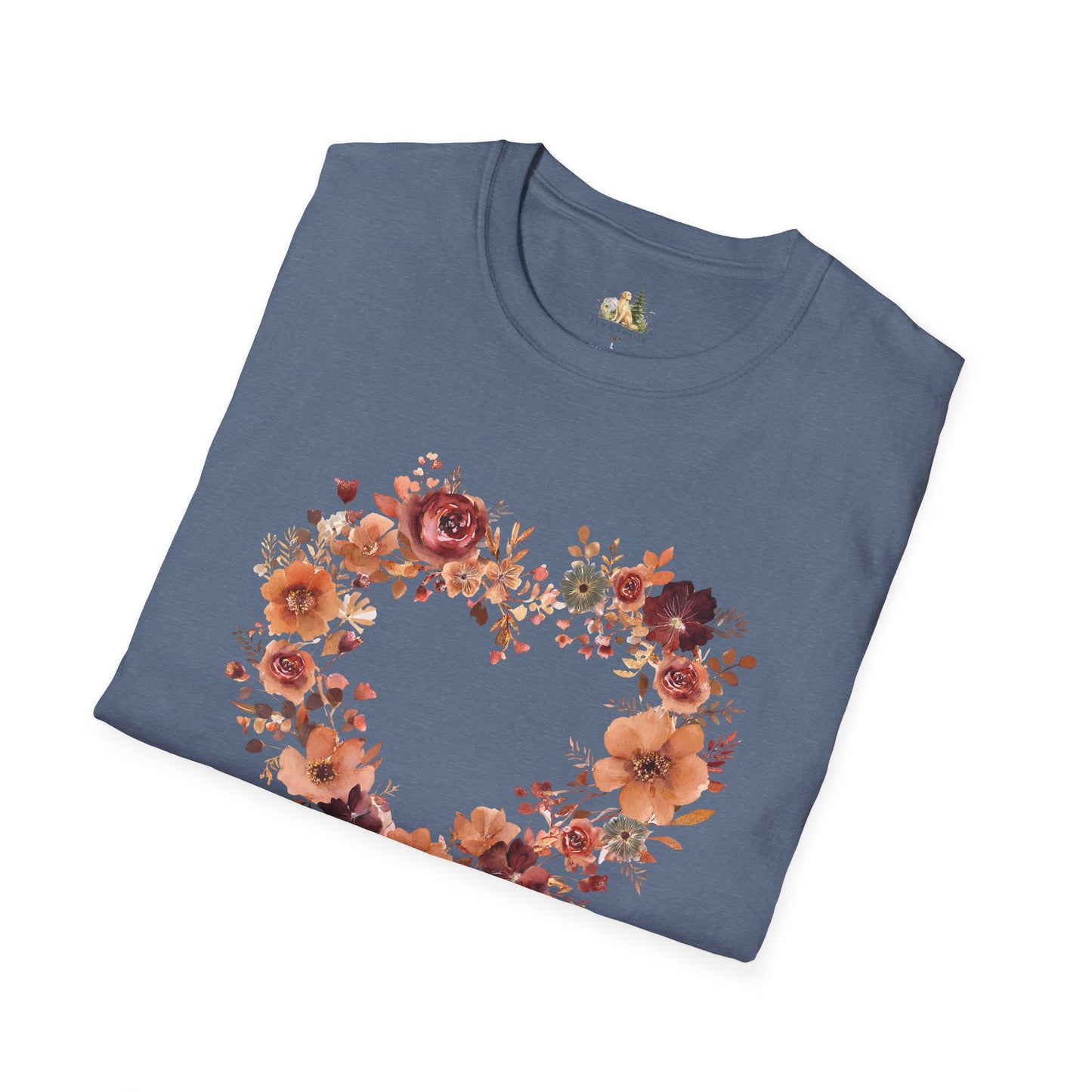 Floral Heart Tee — Women's Heart Wreath Graphic T-Shirt, Romantic Floral Gift