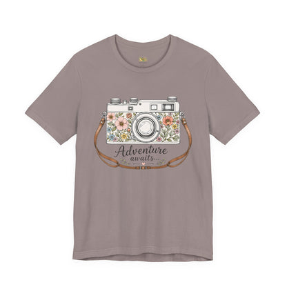 Floral Vintage Camera Adventure Awaits T-Shirt | Photography Travel Tee