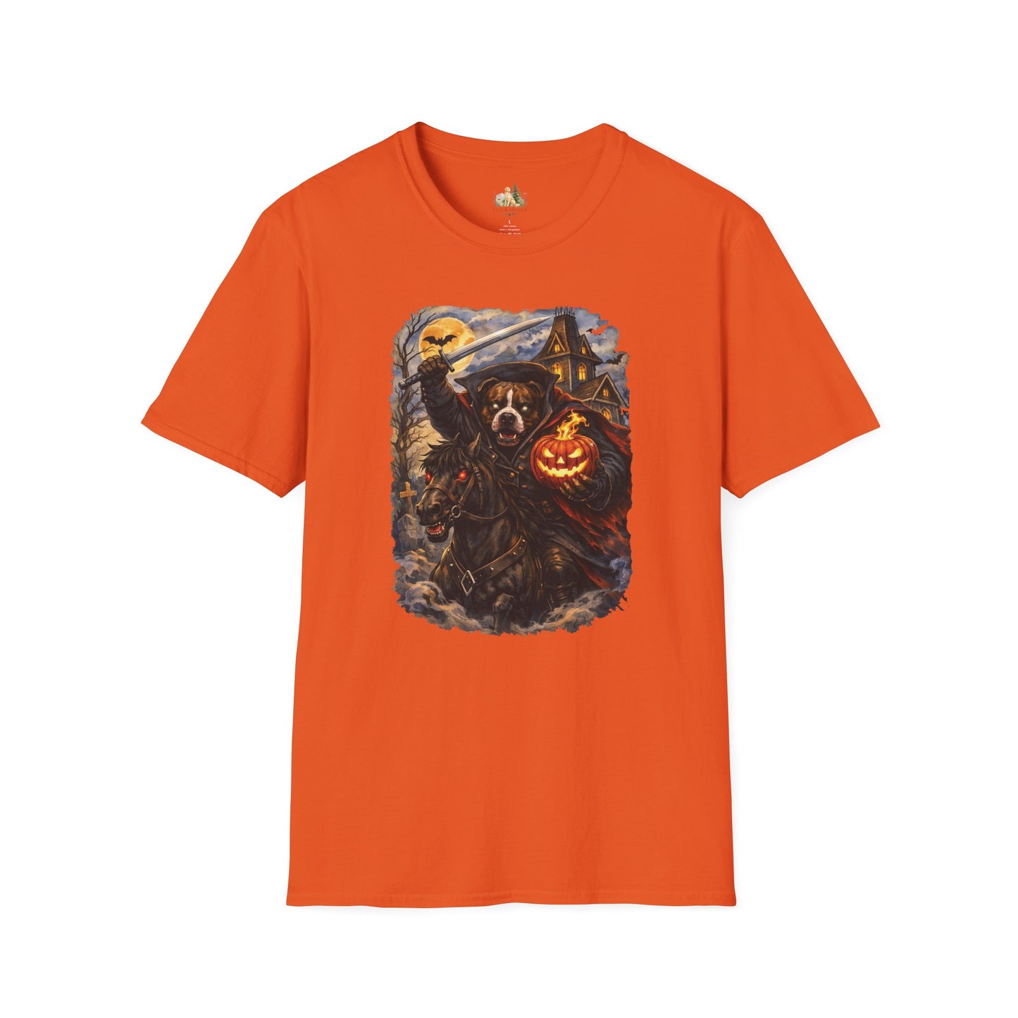 Unisex Halloween Pit Bull Headless Horseman Tee – What Tails Lurk Behind The Pines Collection