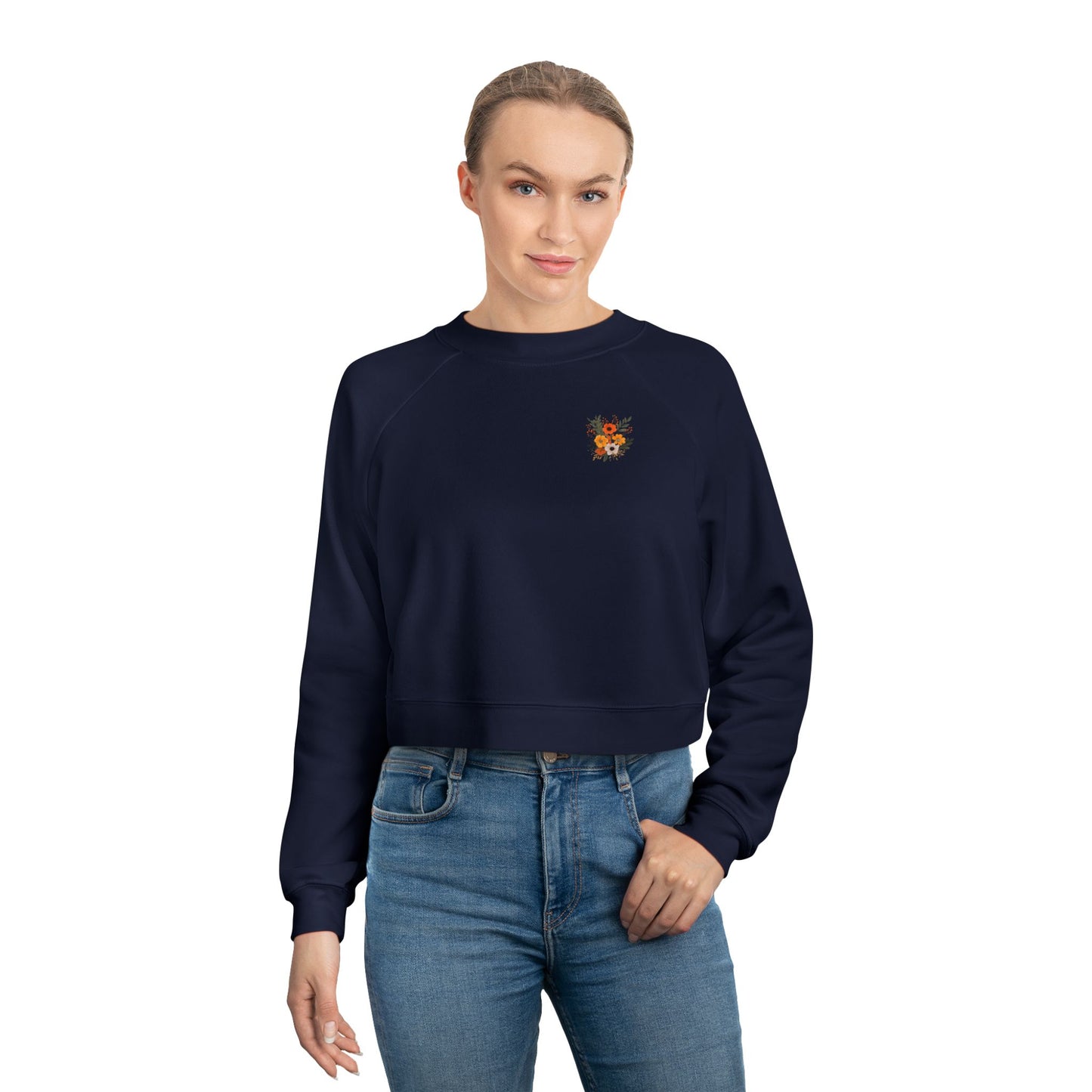 Cropped Pullover — Tiny Fiery Flowers Embroidered Fleece