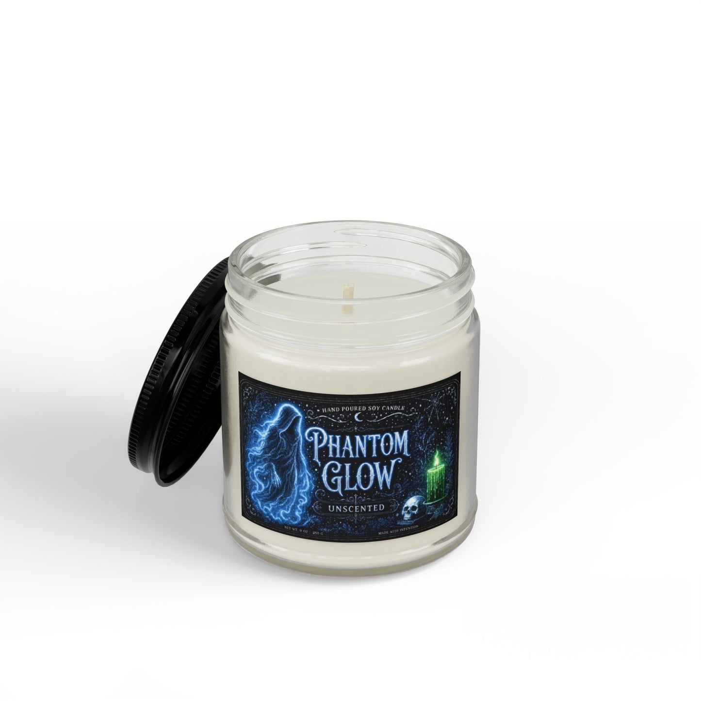 Phantom Glow Soy Candle — Unscented Amber Jar with Black Lid (4oz & 9oz)