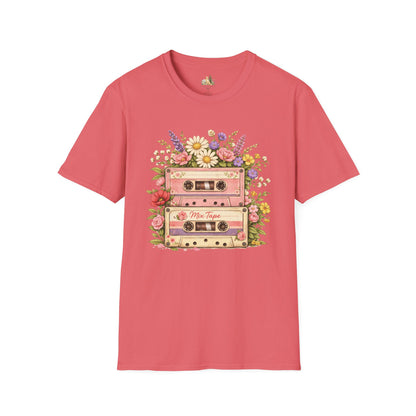 Retro Floral Cassette T-Shirt — Mix Tape Design for Music Lovers (Light Weight Ulta Soft Tee)