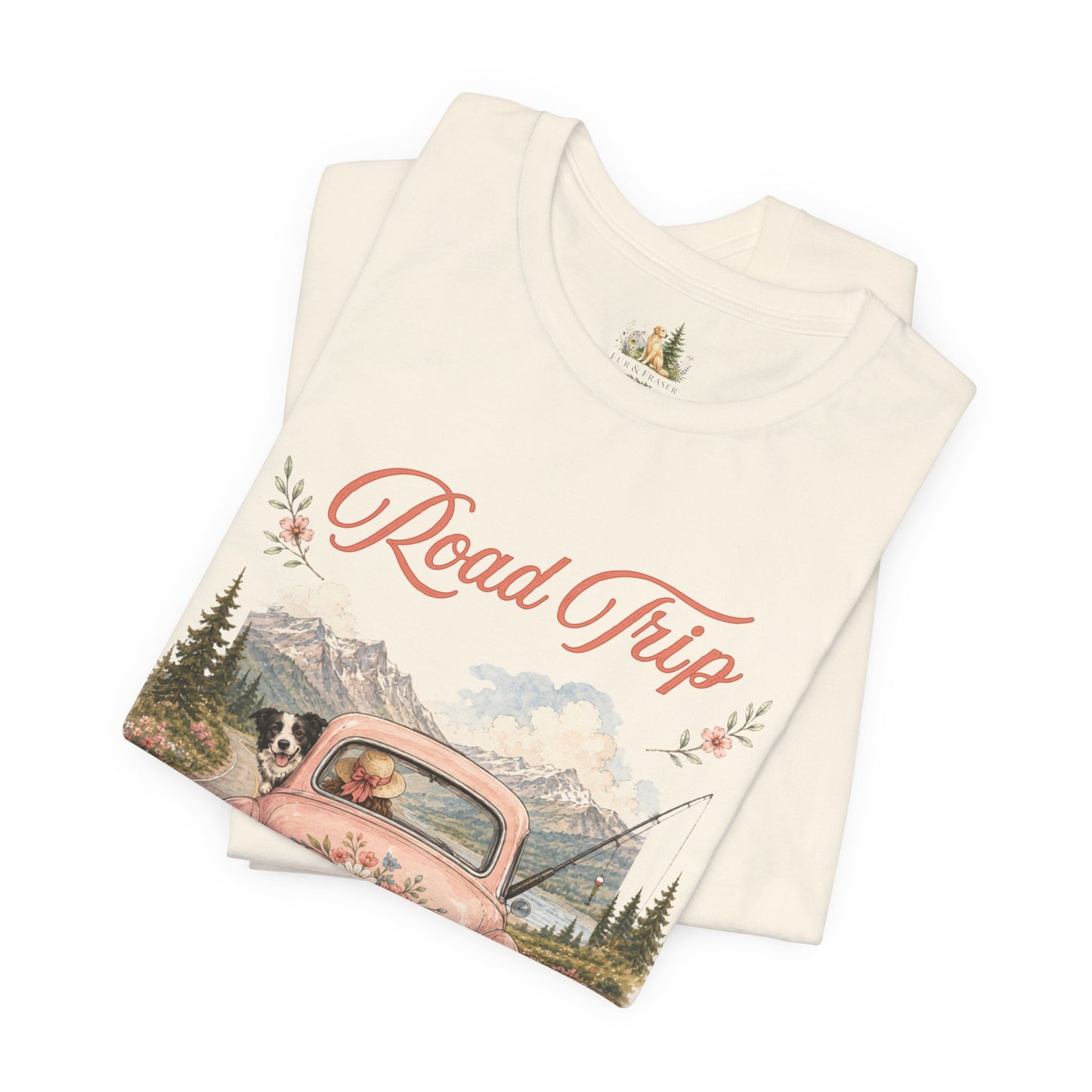 Road Trip Vintage Car T-Shirt — Retro Floral Scenic Drive Tee