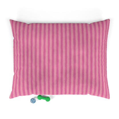 Pink Striped Plush Pet Bed — Soft Cozy Cushion for Dogs & Cats