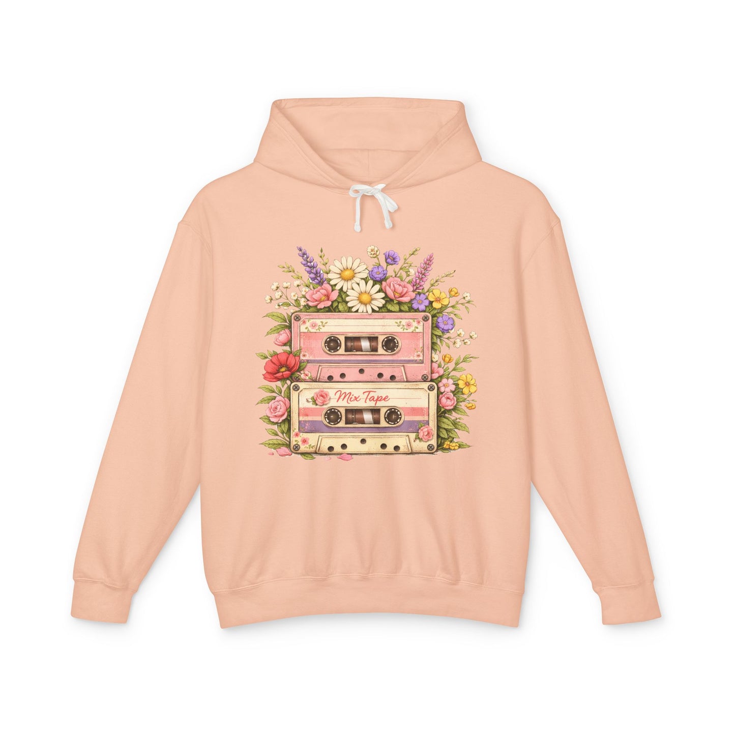 Vintage Cassette Floral Hoodie — Retro Tape 'Mix Tape' Sweatshirt