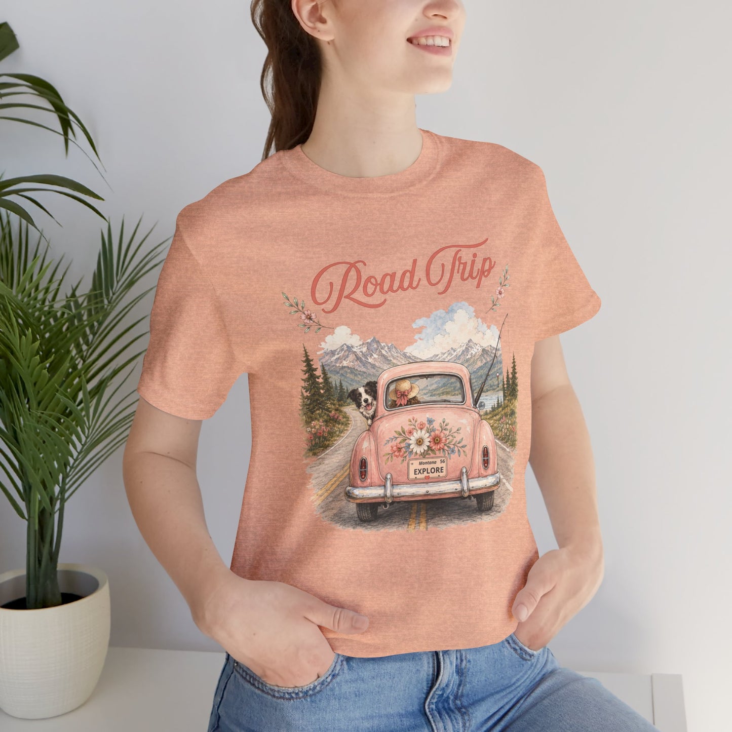 Road Trip Vintage Car T-Shirt — Retro Floral Scenic Drive Tee