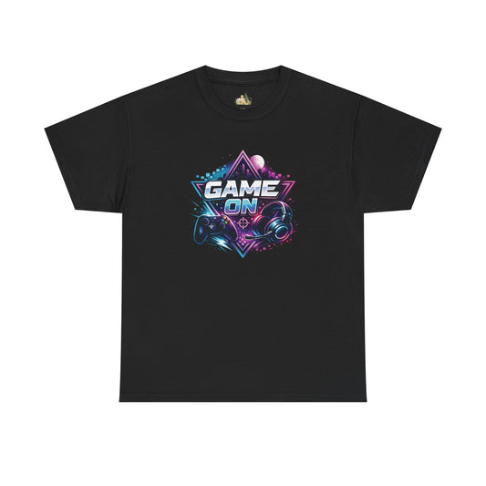 Game On T-Shirt — Retro Neon Gamer Tee with Controller Graphic (Heavy Weight Tee)