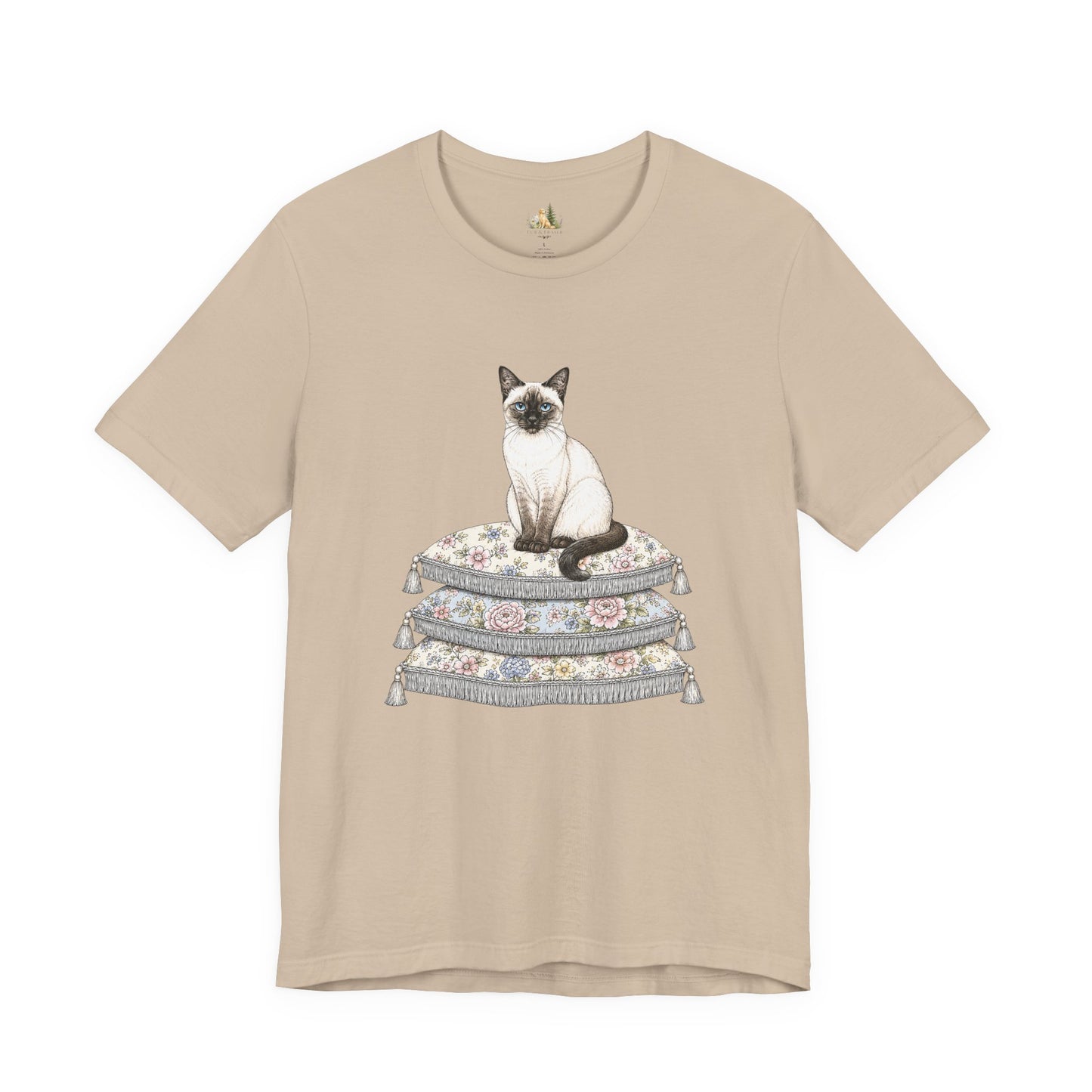 Siamese Cat on Floral Pillows T-Shirt | Vintage Pet Illustration