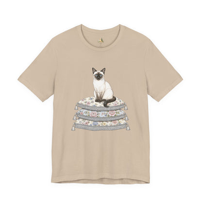 Siamese Cat on Floral Pillows T-Shirt | Vintage Pet Illustration