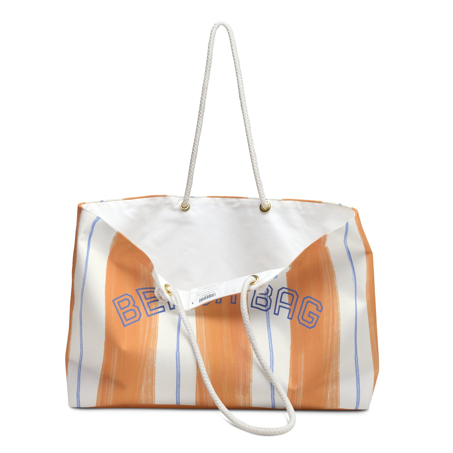 Beach Bag - Striped Orange & Blue Canvas Weekender Tote