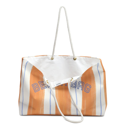 Beach Bag - Striped Orange & Blue Canvas Weekender Tote