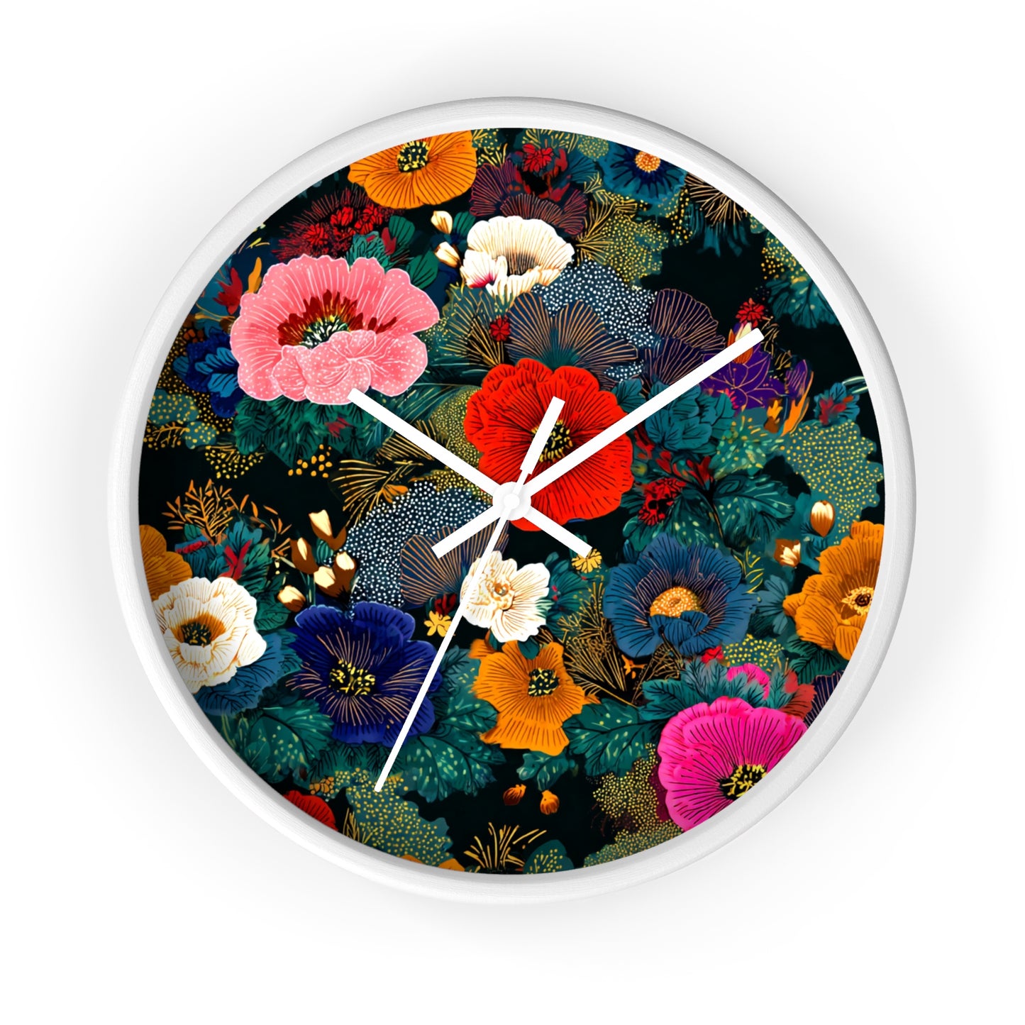 Floral Night Garden Wall Clock — Colorful Botanical Clock for Living Room & Bedroom