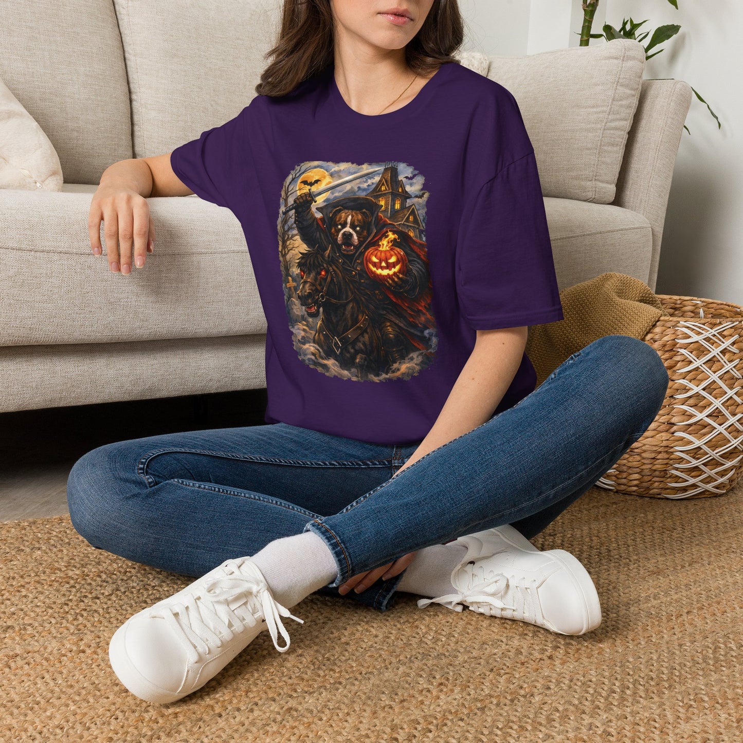 Unisex Halloween Pit Bull Headless Horseman Tee – What Tails Lurk Behind The Pines Collection
