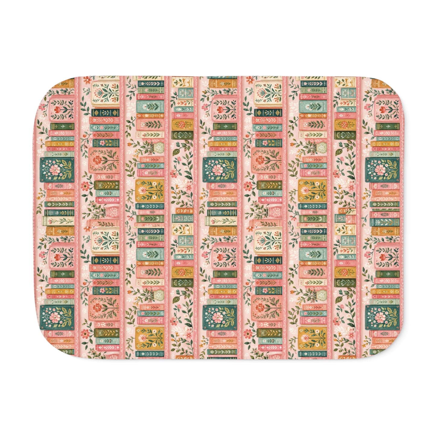 Vintage Floral Bookstack Sherpa Blanket — Cozy Pink Library Pattern