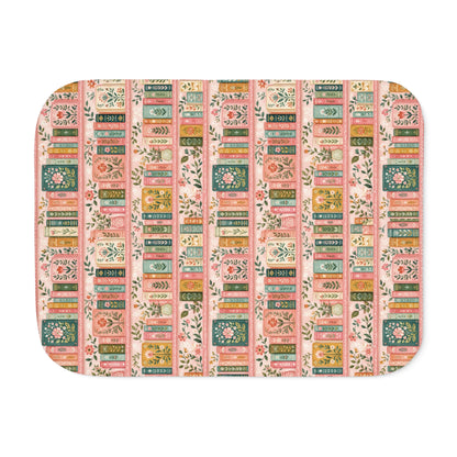 Vintage Floral Bookstack Sherpa Blanket — Cozy Pink Library Pattern