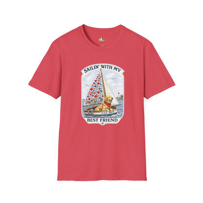 Sailing With My Best Friend dog sailboat T-Shirt | nautical pet lover tee (Light Weight, Ultra Soft Tee)