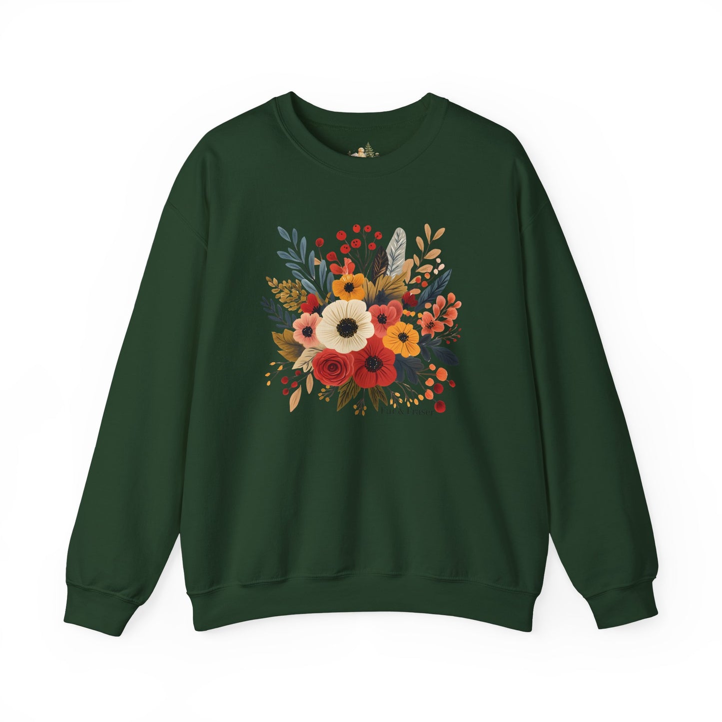 Floral Bouquet Crewneck Sweatshirt — Autumn Wildflower Graphic