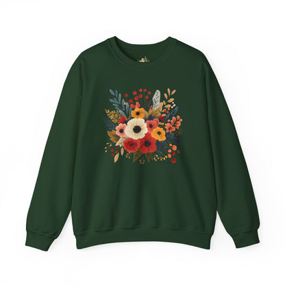 Floral Bouquet Crewneck Sweatshirt — Autumn Wildflower Graphic