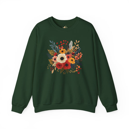 Floral Bouquet Crewneck Sweatshirt — Autumn Wildflower Graphic