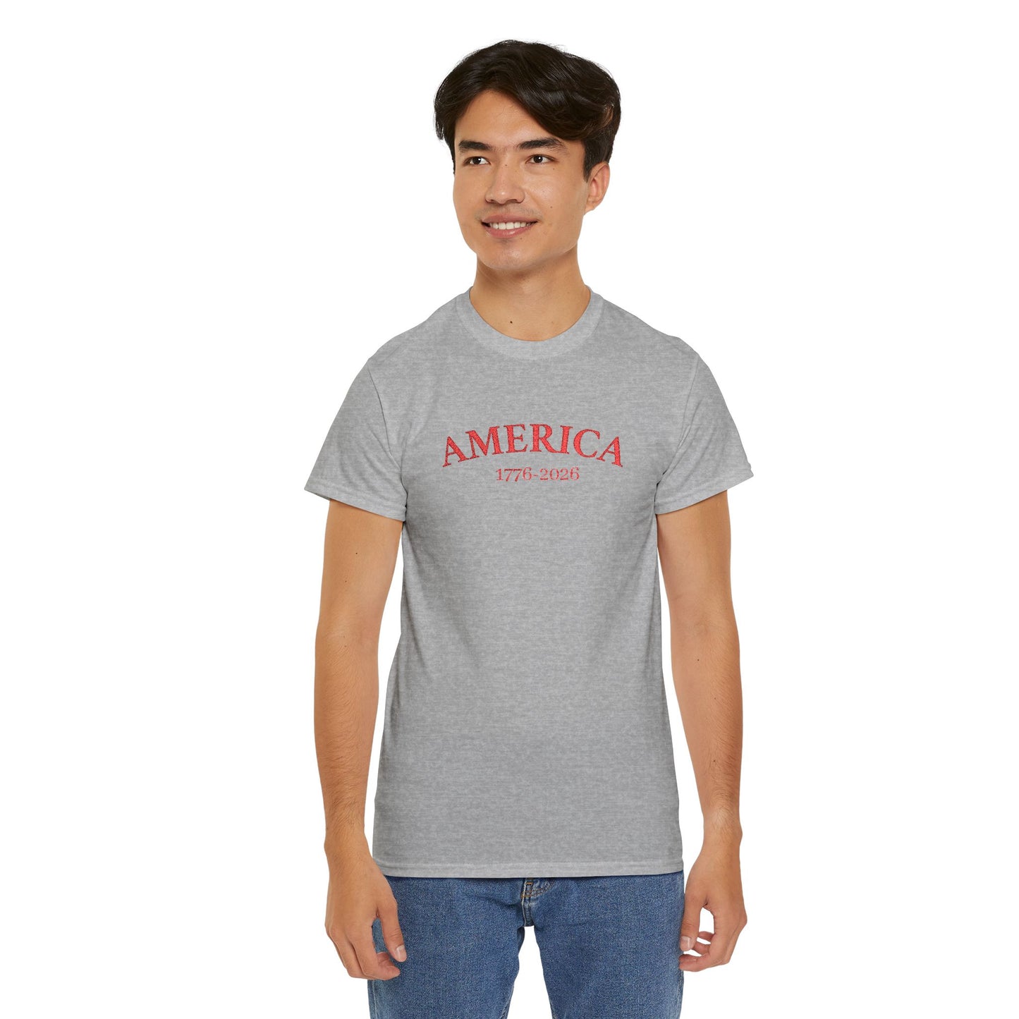 Unisex Embroidered America 1776-2026 T-Shirt (Heavy weight Tee)