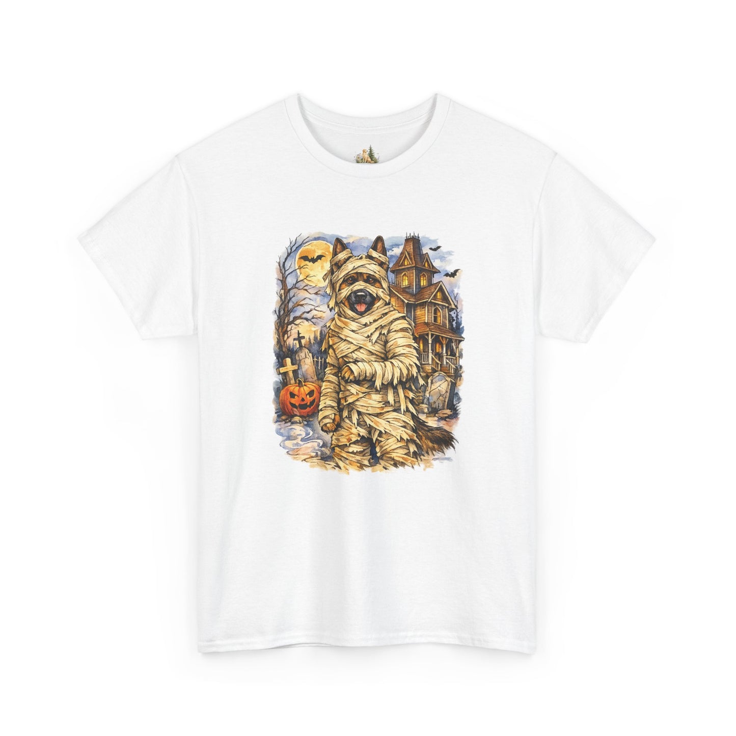 Unisex Mummy German Shepherd Halloween T-Shirt - What Tails Lurk Behind The Pines Collection (Heavy Weight Tee)