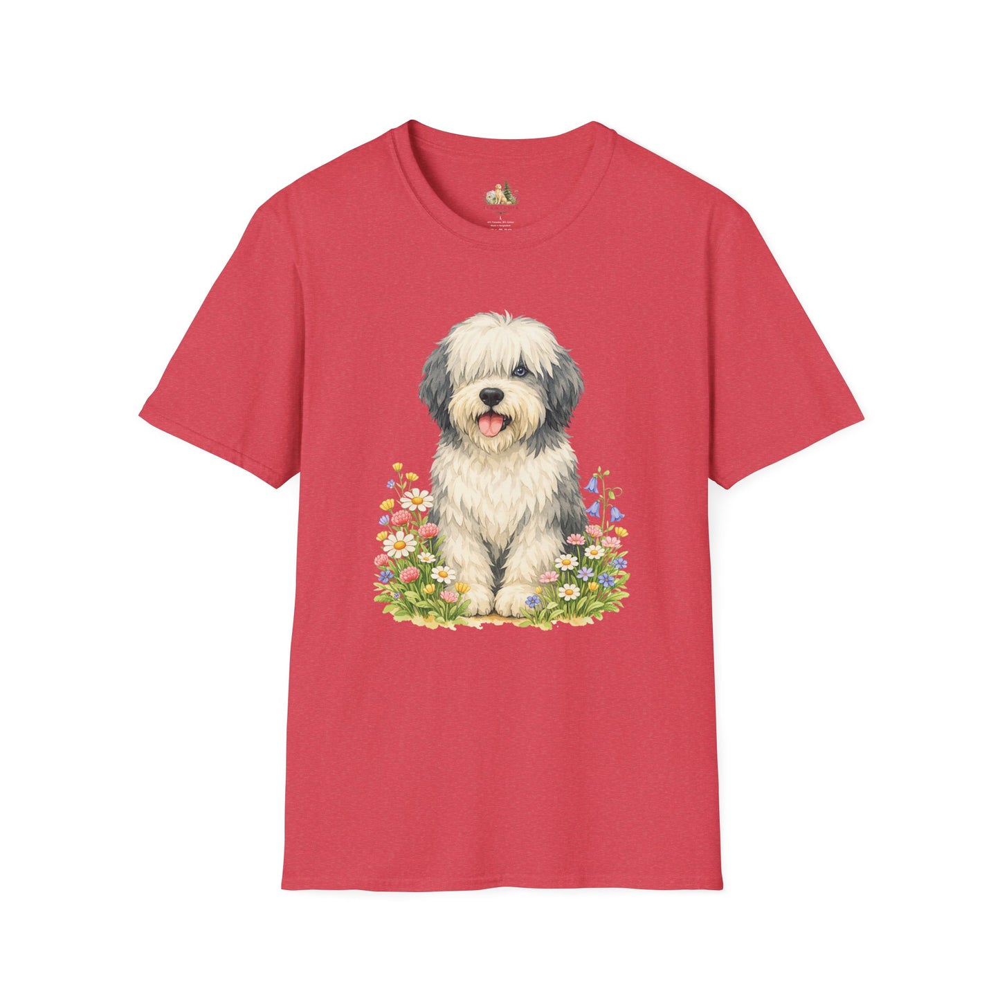 Old English Sheepdog Floral Tee — Cute Dog T‑Shirt for Dog Lovers (Light Weight, Ultra Soft Tee)