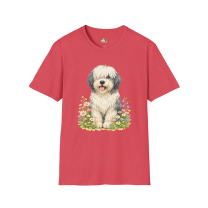 Old English Sheepdog Floral Tee — Cute Dog T‑Shirt for Dog Lovers (Light Weight, Ultra Soft Tee)