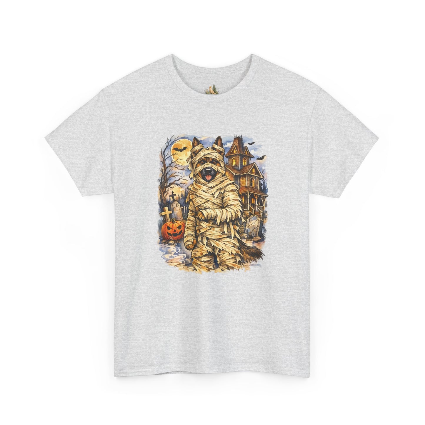 Unisex Mummy German Shepherd Halloween T-Shirt - What Tails Lurk Behind The Pines Collection (Heavy Weight Tee)