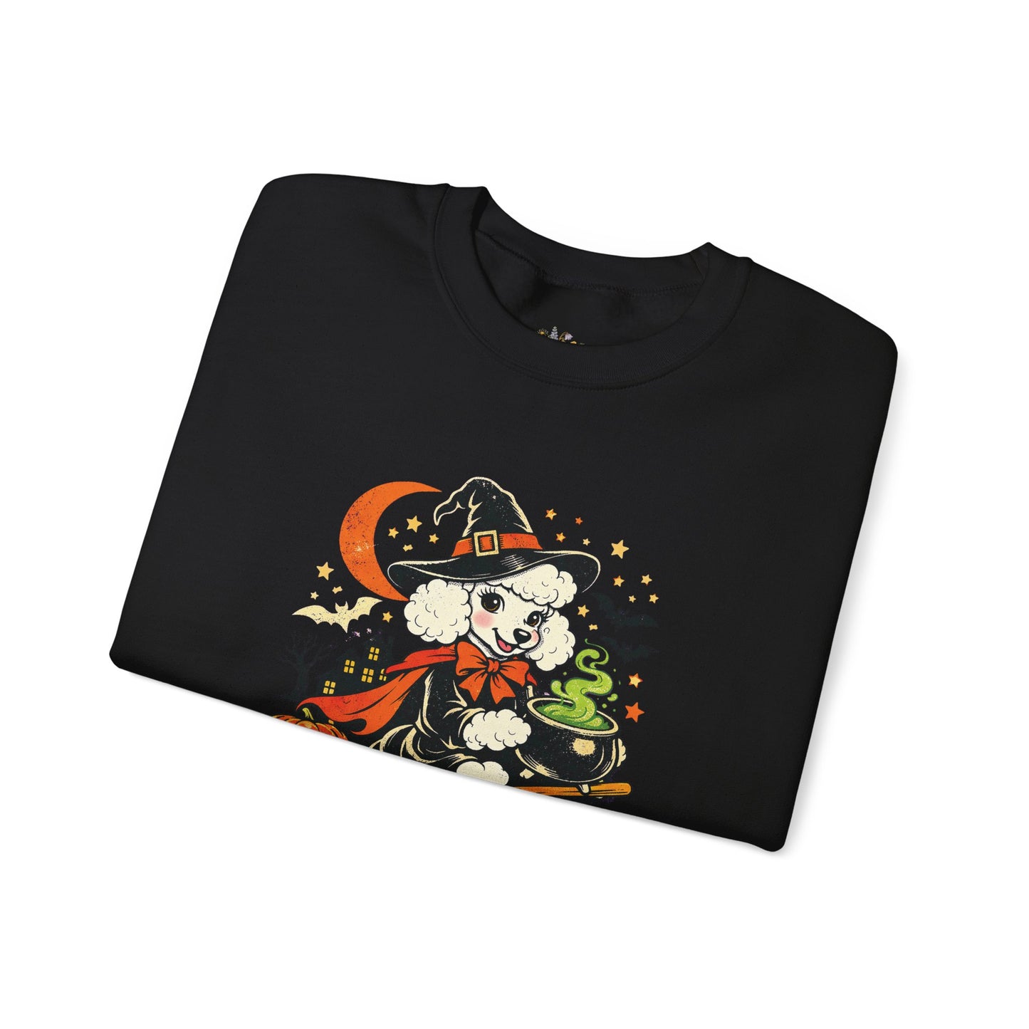 Vintage Halloween Poodle Witch Crewneck Sweatshirt — Cute Pumpkin and Poodle