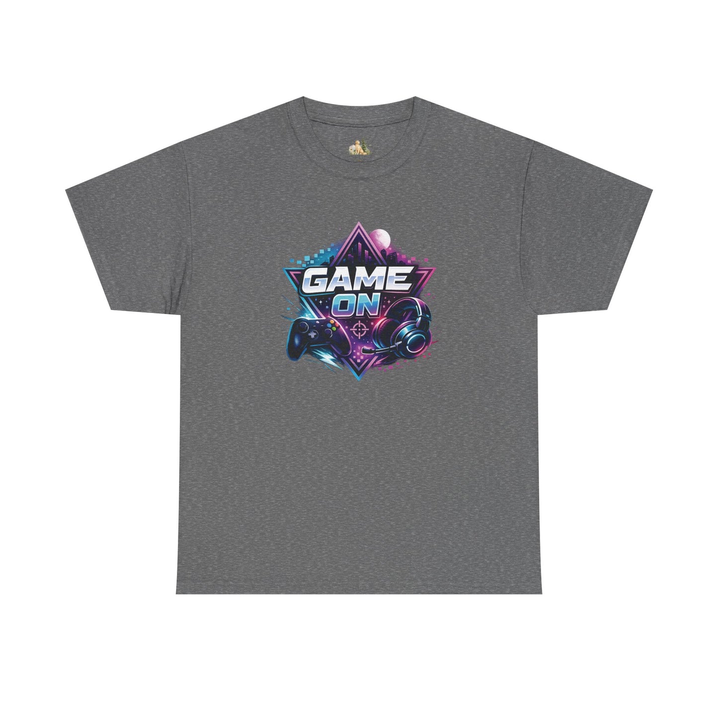 Game On T-Shirt — Retro Neon Gamer Tee with Controller Graphic (Heavy Weight Tee)