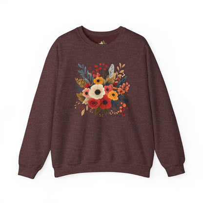 Floral Bouquet Crewneck Sweatshirt — Autumn Wildflower Graphic