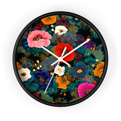 Floral Night Garden Wall Clock — Colorful Botanical Clock for Living Room & Bedroom