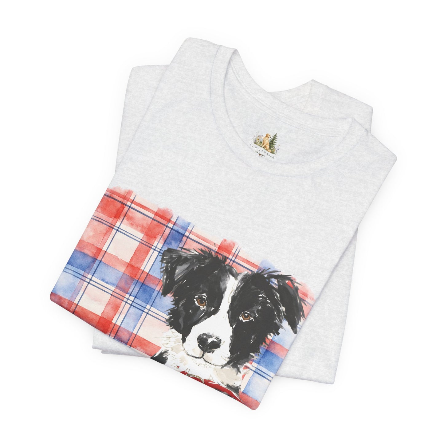 Plaid Pup Graphic Tee — Border Collie Watercolor Shirt