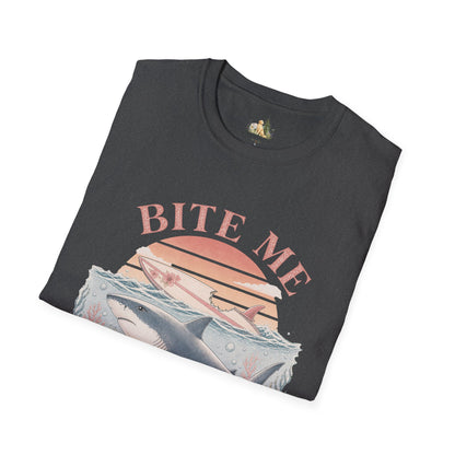 Bite Me Shark T-Shirt — Retro Ocean Sunset Graphic Tee (Light Weight, Ultra Soft)
