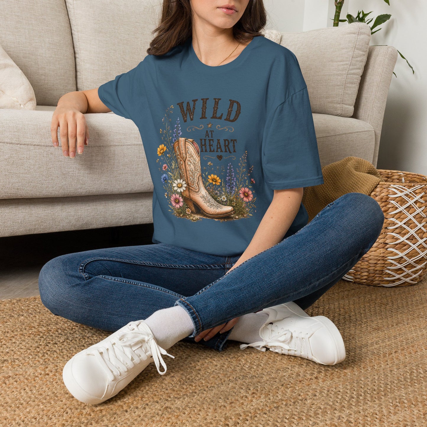 Wild at Heart Cowboy Boot T-Shirt – Floral Western Graphic Tee (Light Weight, Ultra Soft Tee)