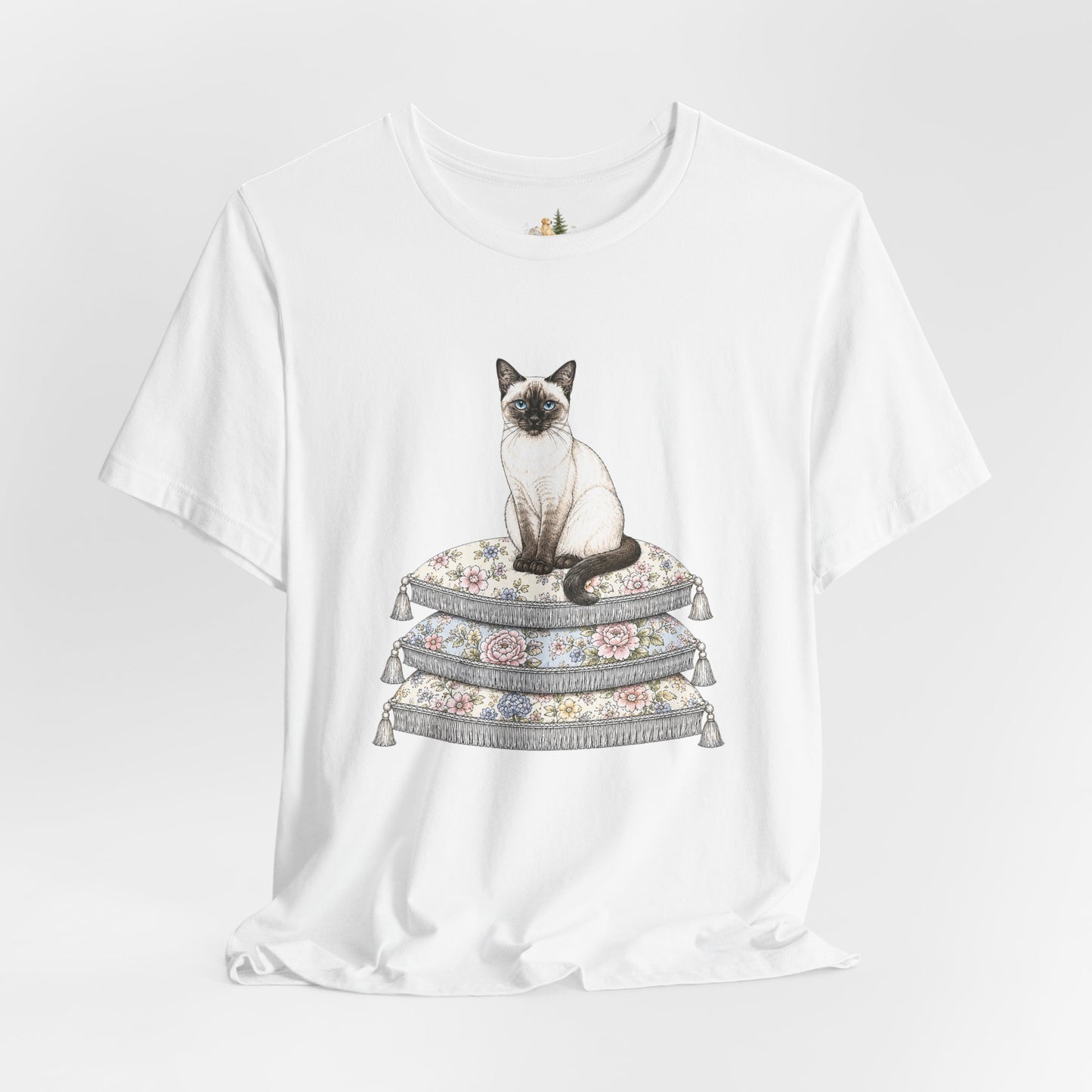 Siamese Cat on Floral Pillows T-Shirt | Vintage Pet Illustration