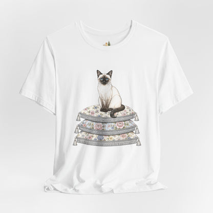 Siamese Cat on Floral Pillows T-Shirt | Vintage Pet Illustration