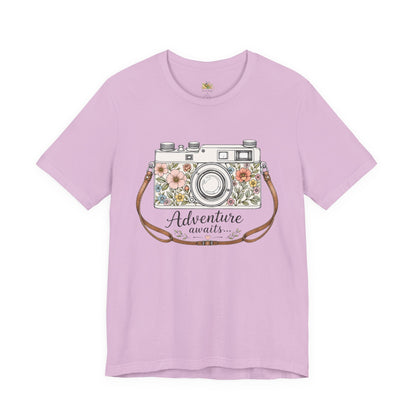 Floral Vintage Camera Adventure Awaits T-Shirt | Photography Travel Tee